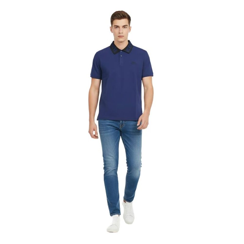 Versace Jeans Couture Steel Blue Mens Polo Shirt with Contrast Collar